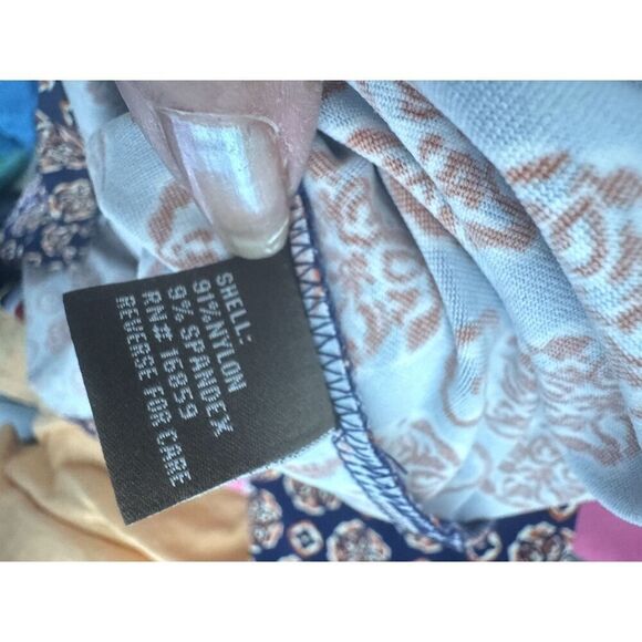 J. MCLAUGHLIN Blue/Orange Print Geometric Ruched Side Catalina Cloth Sz Small - Picture 5 of 5